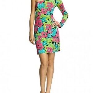 Lilly Pulitzer Whitaker One Shoulder Skip On It Silk Jersey Dress - size Medium